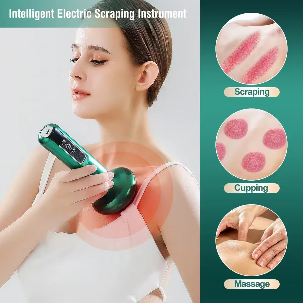 Tricolor Electric Gua Sha Massager with Vacuum Suction and Infrared Heat for Enhanced Cellulite Reduction and Body Contouring Therapy