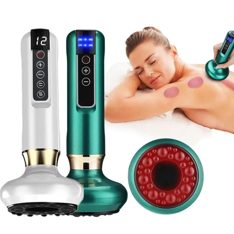 Tricolor Electric Gua Sha Massager with Vacuum Suction and Infrared Heat for Enhanced Cellulite Reduction and Body Contouring Therapy